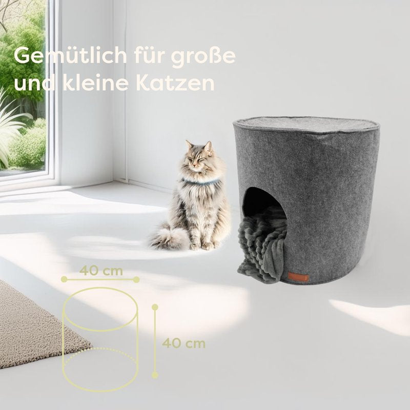 Perfekter Rückzugsort für Katzen mit extra weicher und kuscheliger Decke in anthrazit